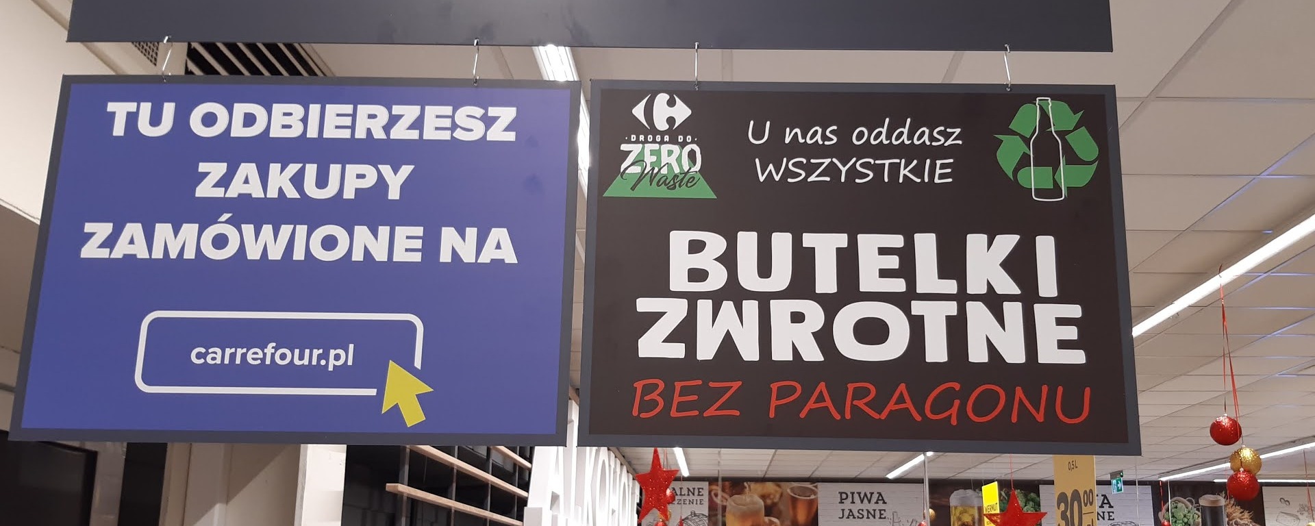 You can return empty bottles without a receipt at all Carrefour hyper- and supermarkets in Poland
